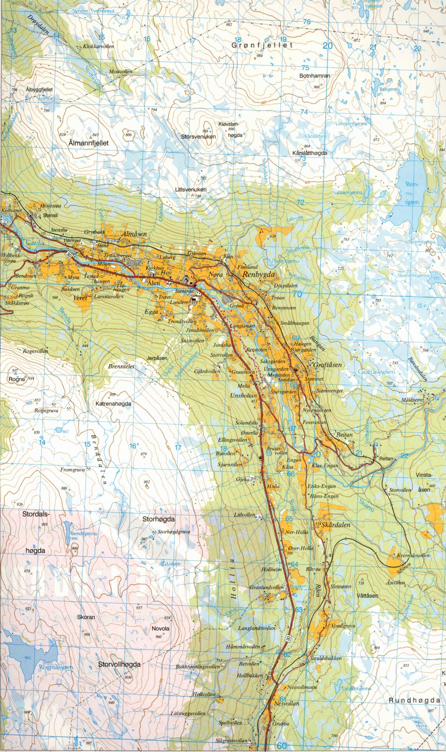 Map of the eastern part of Hessdalen